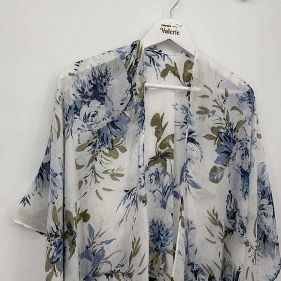 Unbranded Floral Lightweight Blue Kimono Shawl Top OSFM Boho - Picture 2 of 12